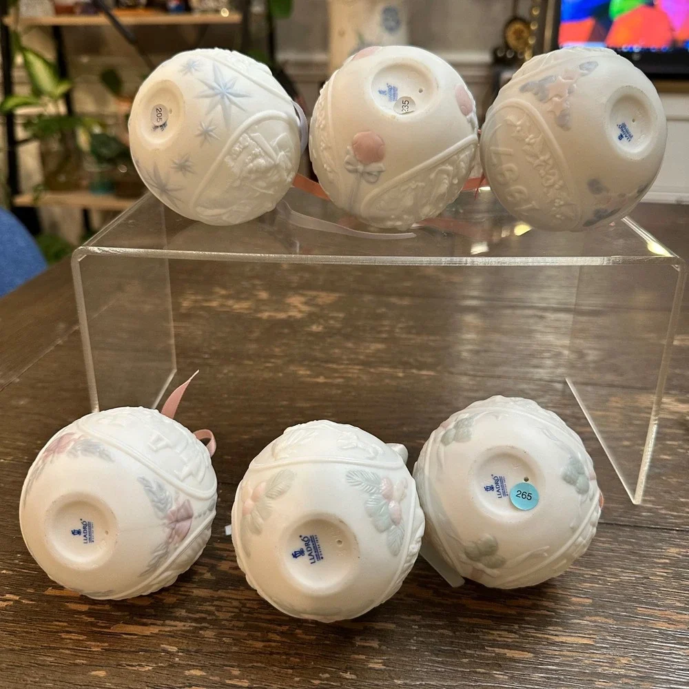Lladro Porcelain Ball Annual Christmas Ornament 1992 through 1997 Vintage Lot